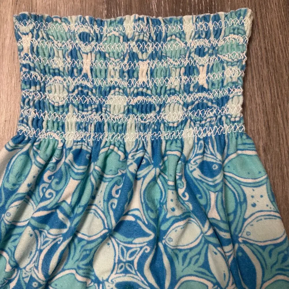 Lilly Pulitzer Strapless Smocked Fish Print Blue Dress - Picture 2 of 9